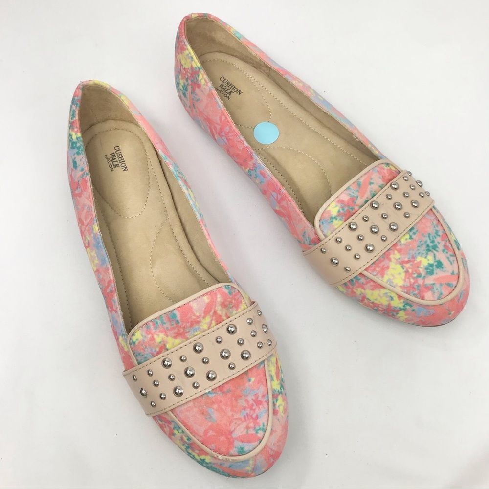 Cushion Walk Avon Pink Floral Studded Slip On Loafers